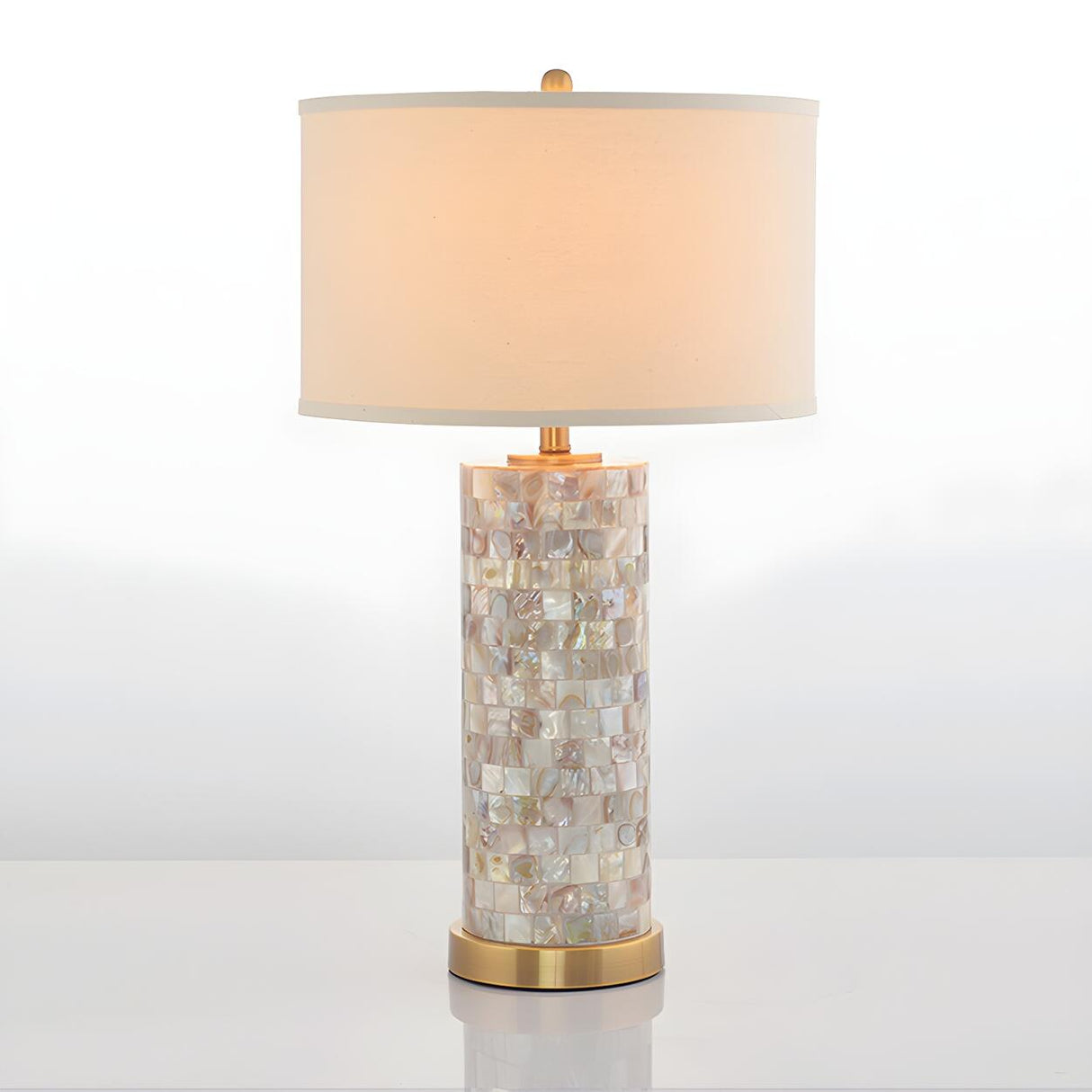 Modern White Drum Shade Chic Cylinder Base Table Lamp Image - 8