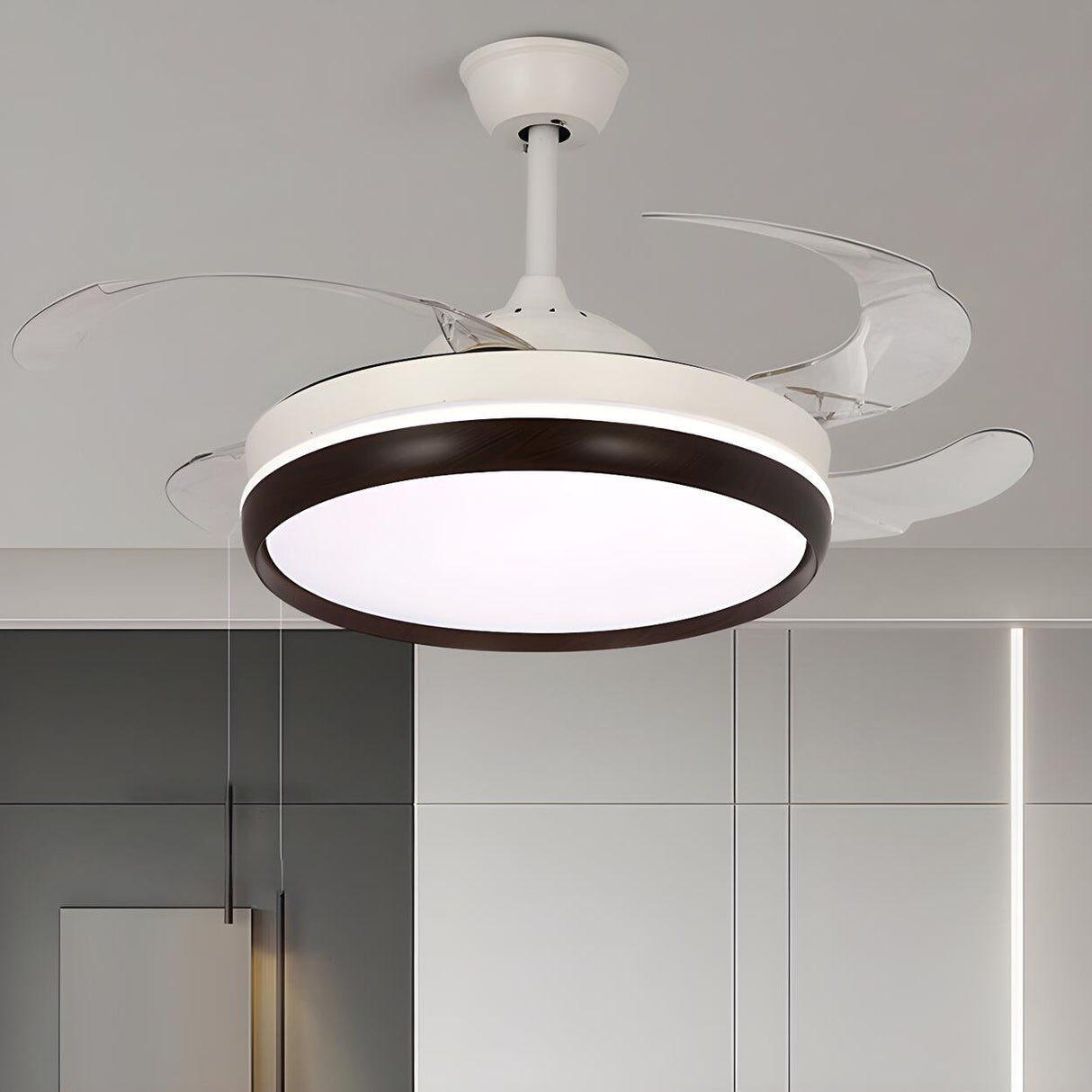 Modern White Drum Simple Ceiling Fan With LED Light Image - 16