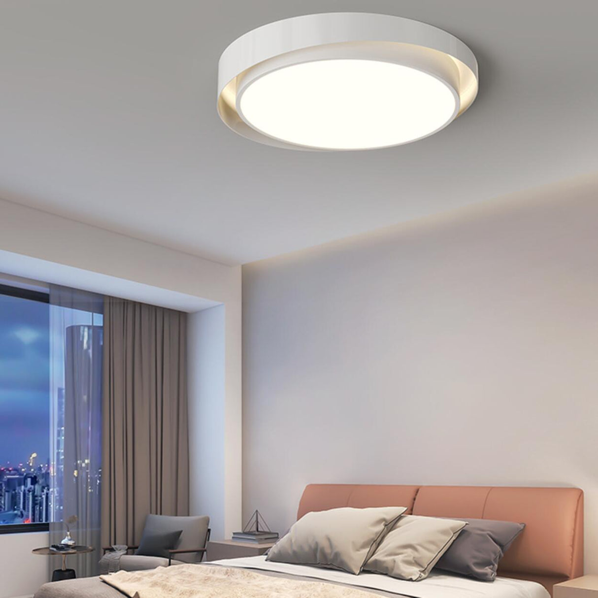 Modern White Dual-Ring LED Flush Mount Light Image - 6