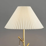 Modern White Fabric Cone LED Floor Lamp with Shelf Image - 11