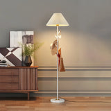 Modern White Fabric Cone LED Floor Lamp with Shelf Image - 18