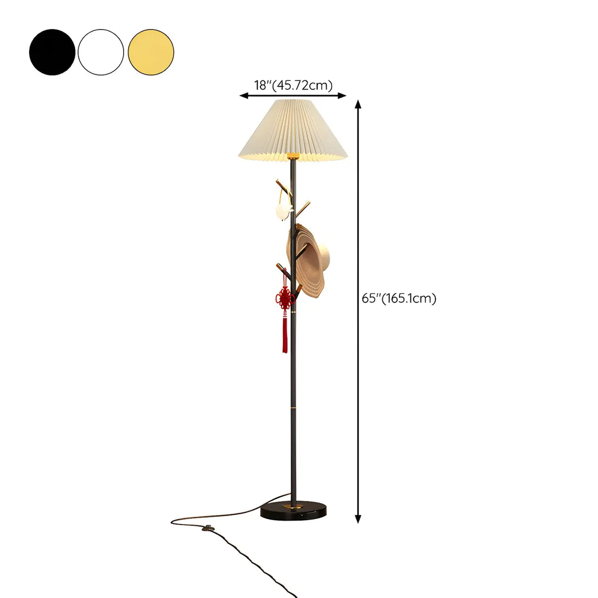 Modern White Fabric Cone LED Floor Lamp with Shelf 