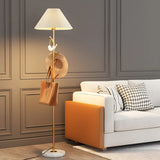 Modern White Fabric Cone LED Floor Lamp with Shelf Image - 3