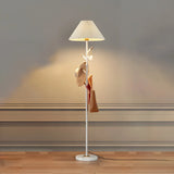 Modern White Fabric Cone LED Floor Lamp with Shelf Image - 4