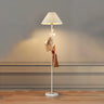 Modern White Fabric Cone LED Floor Lamp with Shelf Image - 4