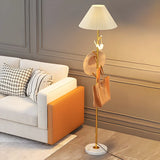 Modern White Fabric Cone LED Floor Lamp with Shelf Image - 7