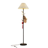 Modern White Fabric Cone LED Floor Lamp with Shelf Image - 8