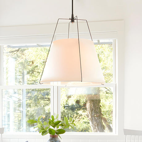 Modern White Fabric Cone Pendant Light Chandelier Image - 1