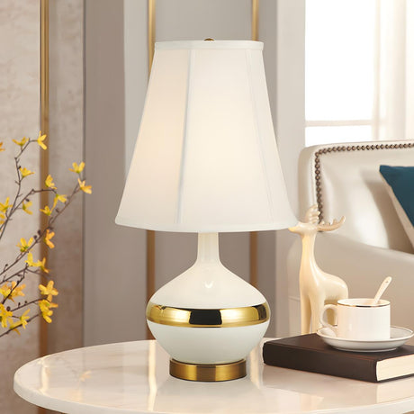 Modern White Fabric Gold Accent Vase Base Table Lamp Image - 2