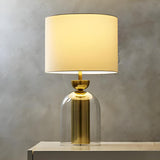 Modern White Fabric Shade Chic Glass Base Table Lamp Image - 1