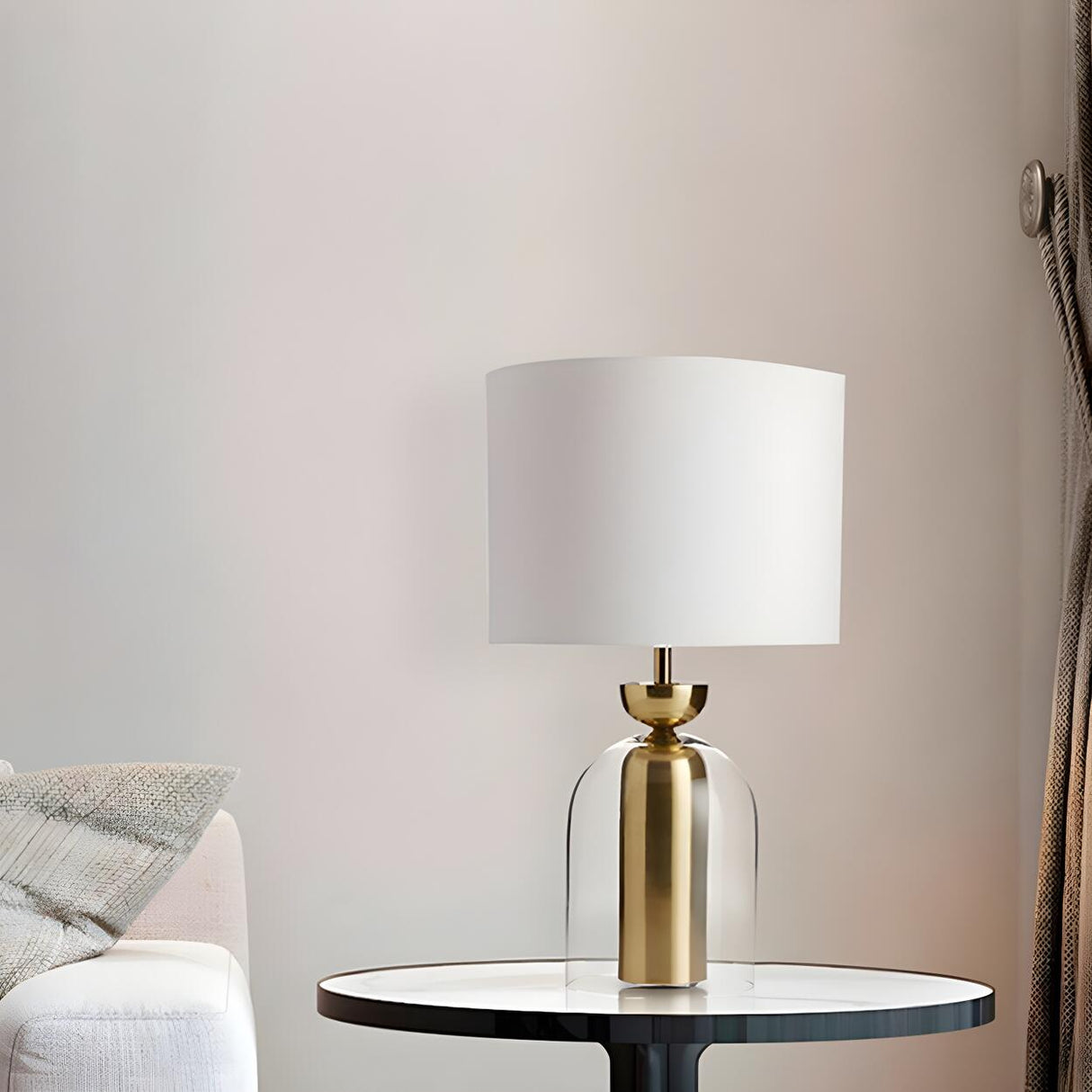 Modern White Fabric Shade Chic Glass Base Table Lamp Image - 12