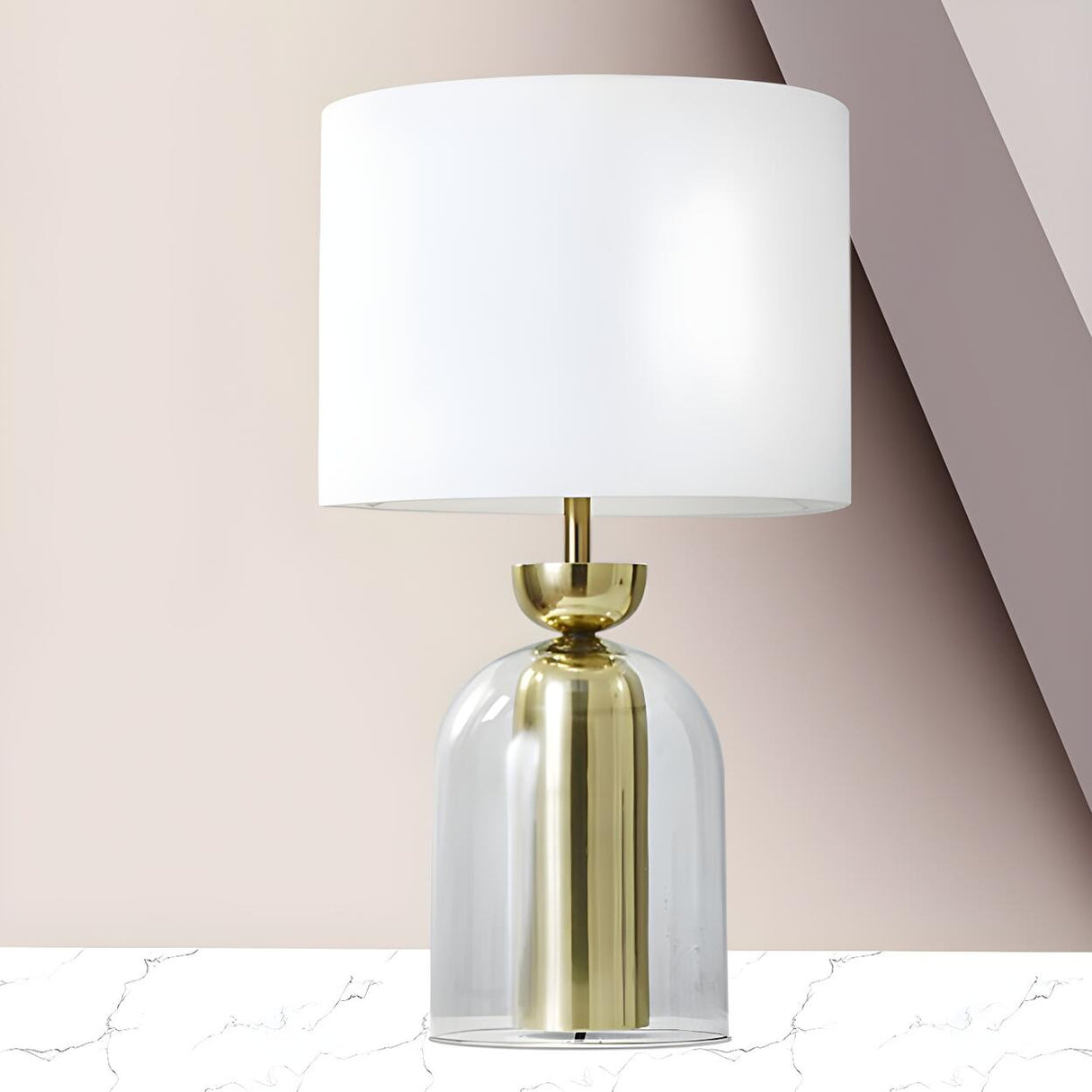 Modern White Fabric Shade Chic Glass Base Table Lamp Image - 16