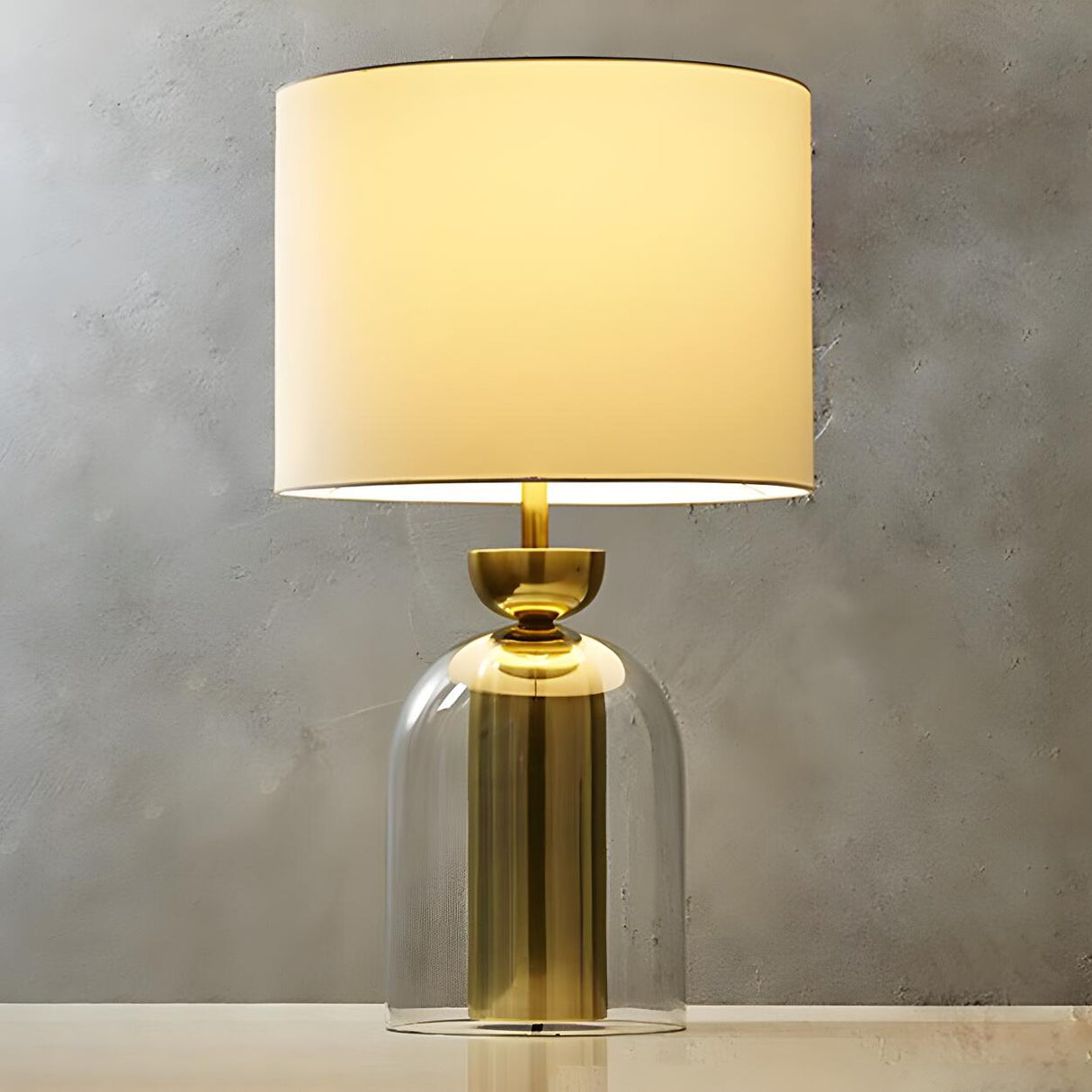 Modern White Fabric Shade Chic Glass Base Table Lamp Image - 2