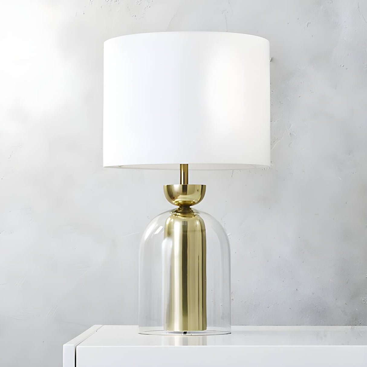 Modern White Fabric Shade Chic Glass Base Table Lamp Image - 3