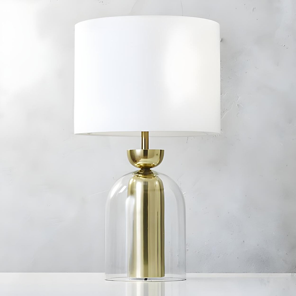 Modern White Fabric Shade Chic Glass Base Table Lamp Image - 7