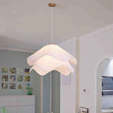 Modern White Fabric Wave Tier Adjustable Pendant Light Image - 1