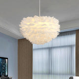 Modern White Feather Chandelier, Adjustable Height Image - 1