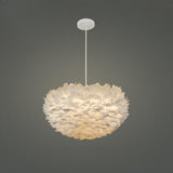 Modern White Feather Chandelier, Adjustable Height Image - 2