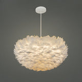 Modern White Feather Chandelier, Adjustable Height Image - 5