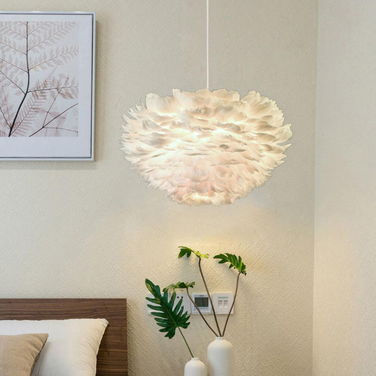 Modern White Feather Chandelier, Adjustable Height Image - 6