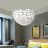 Modern White Feather Chandelier, Adjustable Height Image - 8