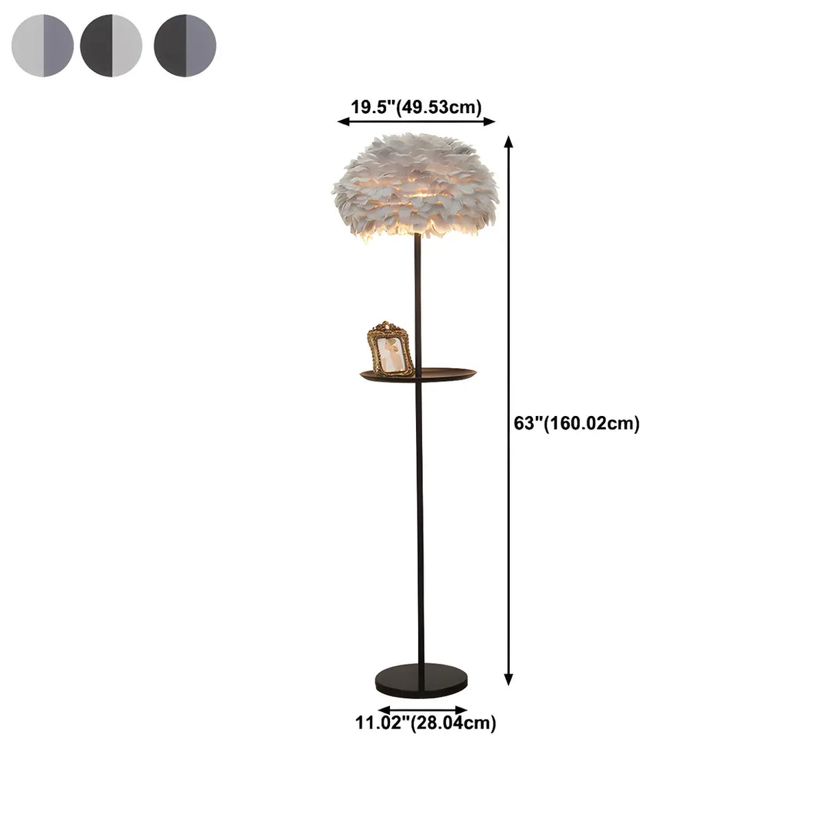 Modern White Feather Globe Floor Lamp with Shelf 