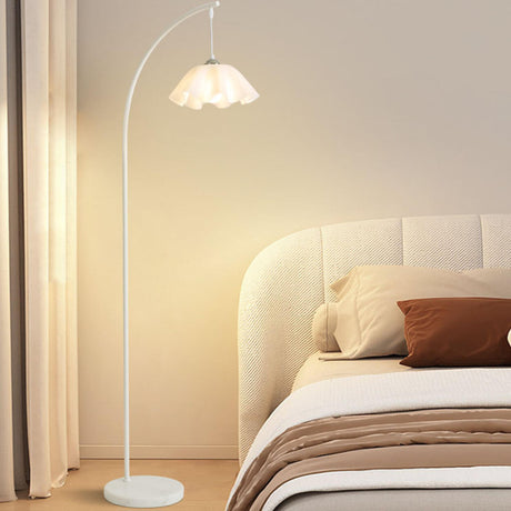 Modern White Floral Bedside Arc Metal Floor Lamp Image - 1