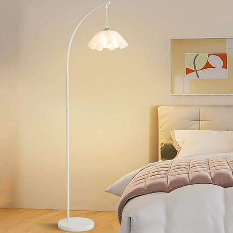 Modern White Floral Bedside Arc Metal Floor Lamp Image - 2