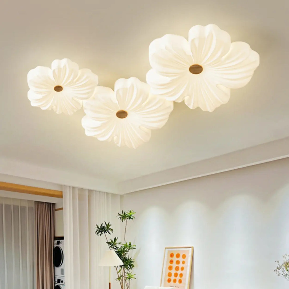 Modern White Floral Flush Mount Ceiling Light 3-Light Image - 1