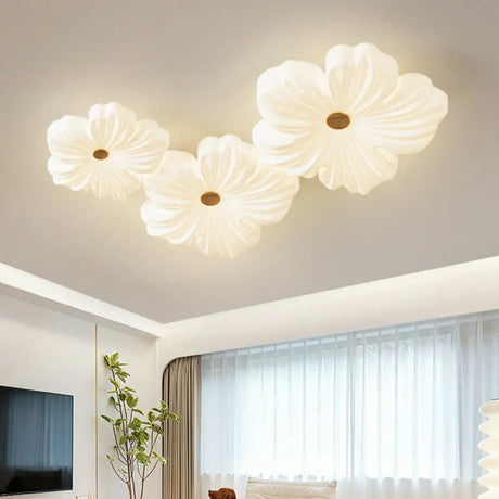 Modern White Floral Flush Mount Ceiling Light 3-Light Image - 2