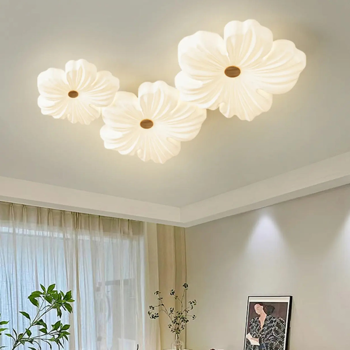 Modern White Floral Flush Mount Ceiling Light 3-Light Image - 3