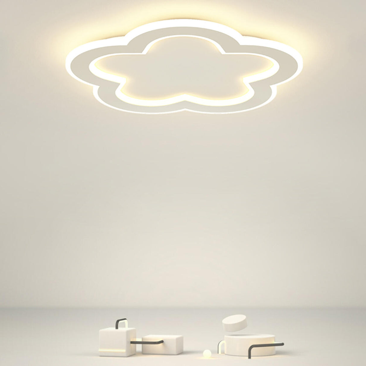 Modern White Flower Dimmable LED Flush Mount Light Image - 1