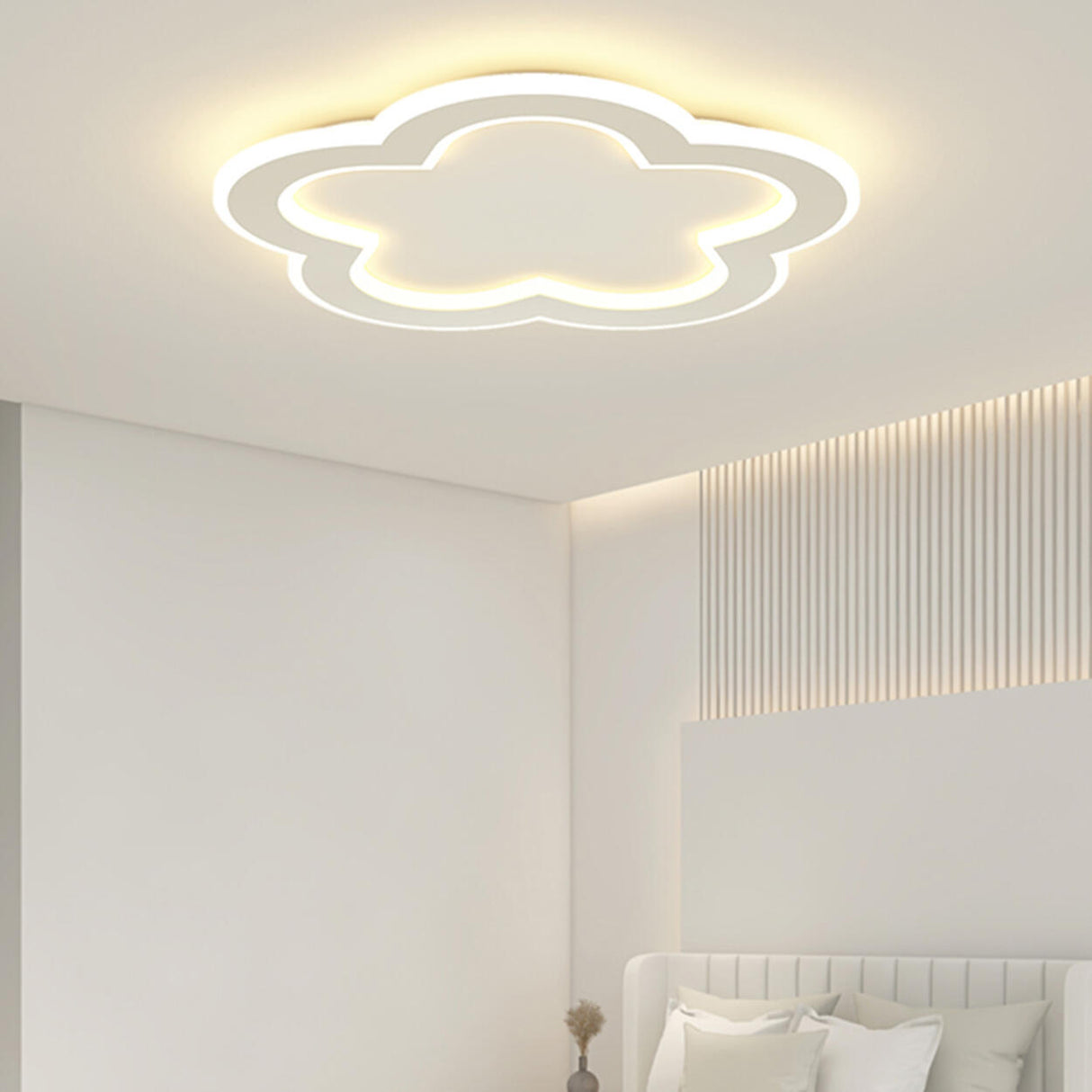 Modern White Flower Dimmable LED Flush Mount Light Image - 4