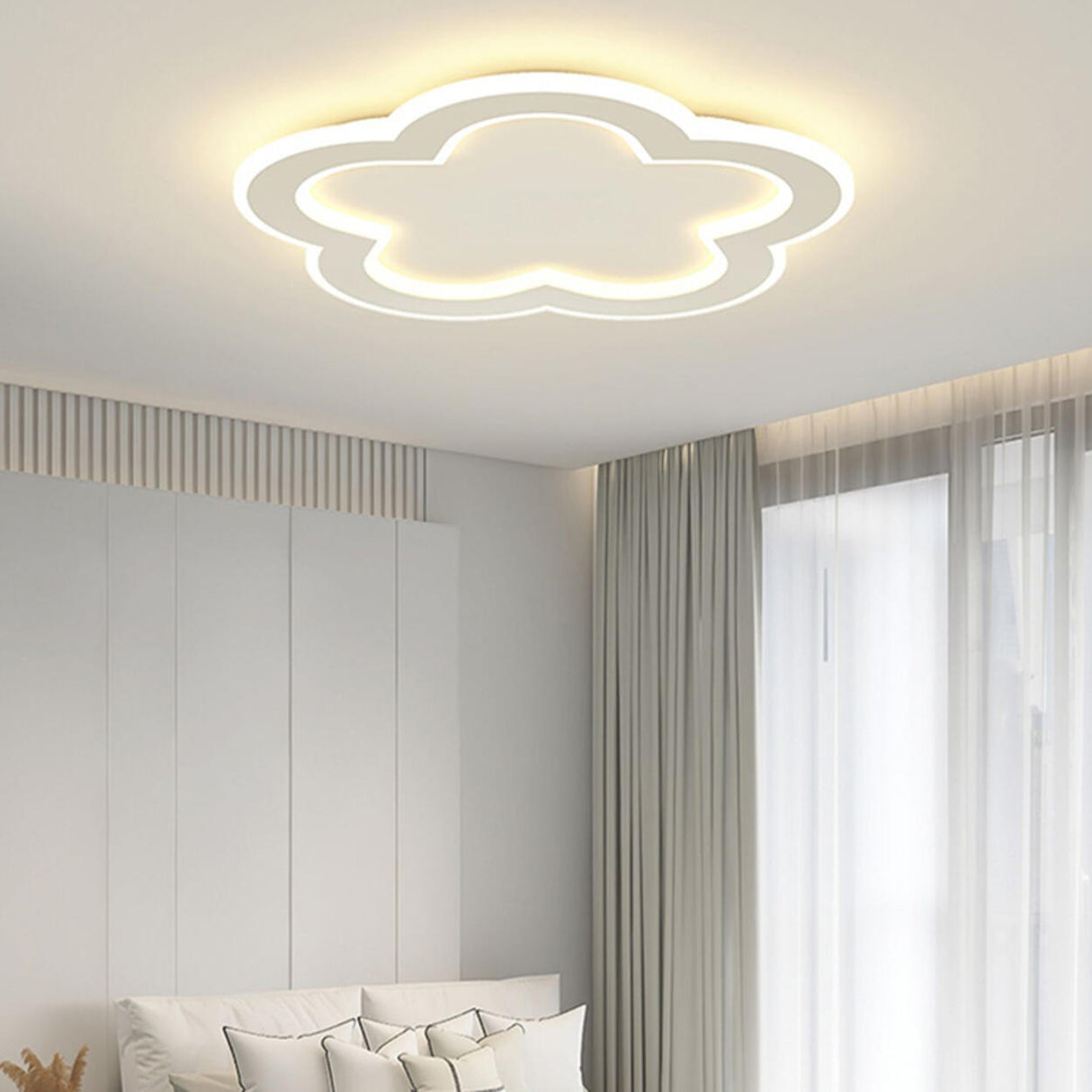 Modern White Flower Dimmable LED Flush Mount Light Image - 6