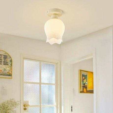 Modern White Flower Glass Semi-Flush Mount  Light Image - 1