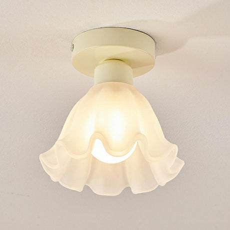 Modern White Flower Glass Semi-Flush Mount  Light Image - 2