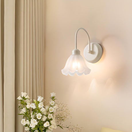 Modern White Flower Glass Shade LED Wall Sconce Image - 1