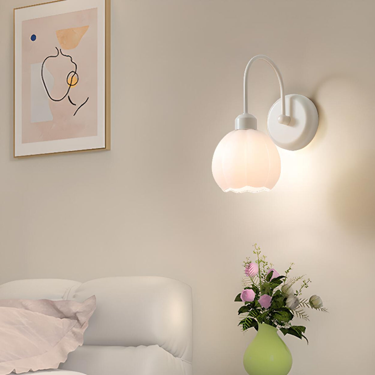 Modern White Flower Glass Shade LED Wall Sconce Image - 4