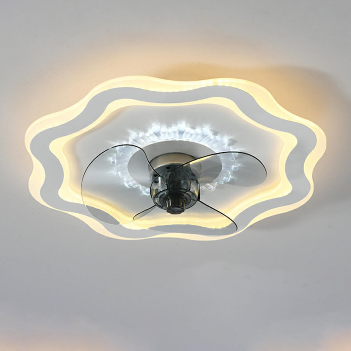 Modern White Flower Remote Ceiling Fan with LED Light Image - 7