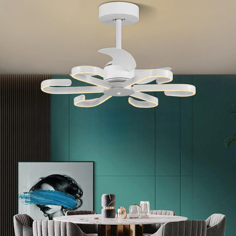 Modern White Flower Remote LED Ceiling Fan with Light Image - 1