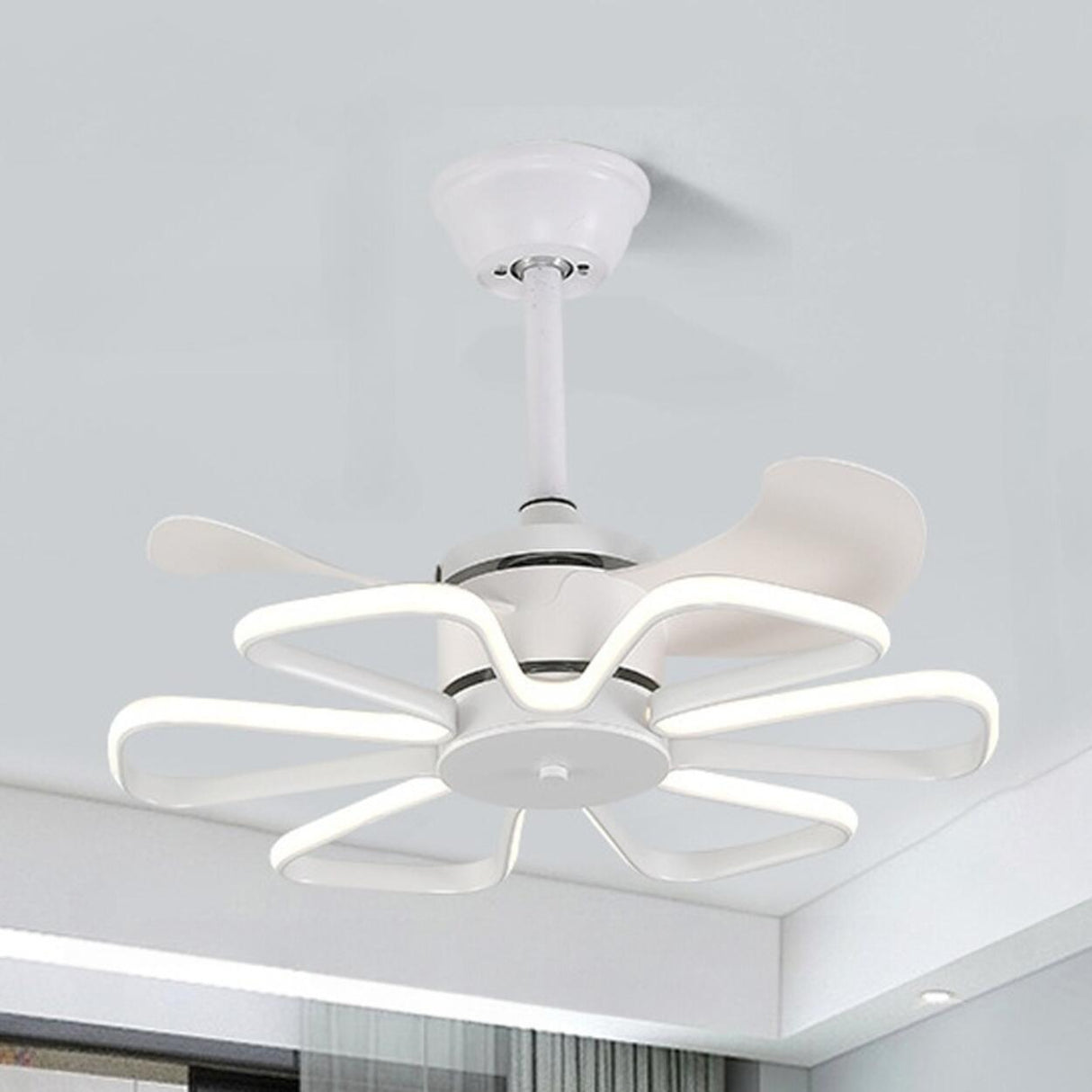 Modern White Flower Remote LED Ceiling Fan with Light Image - 10