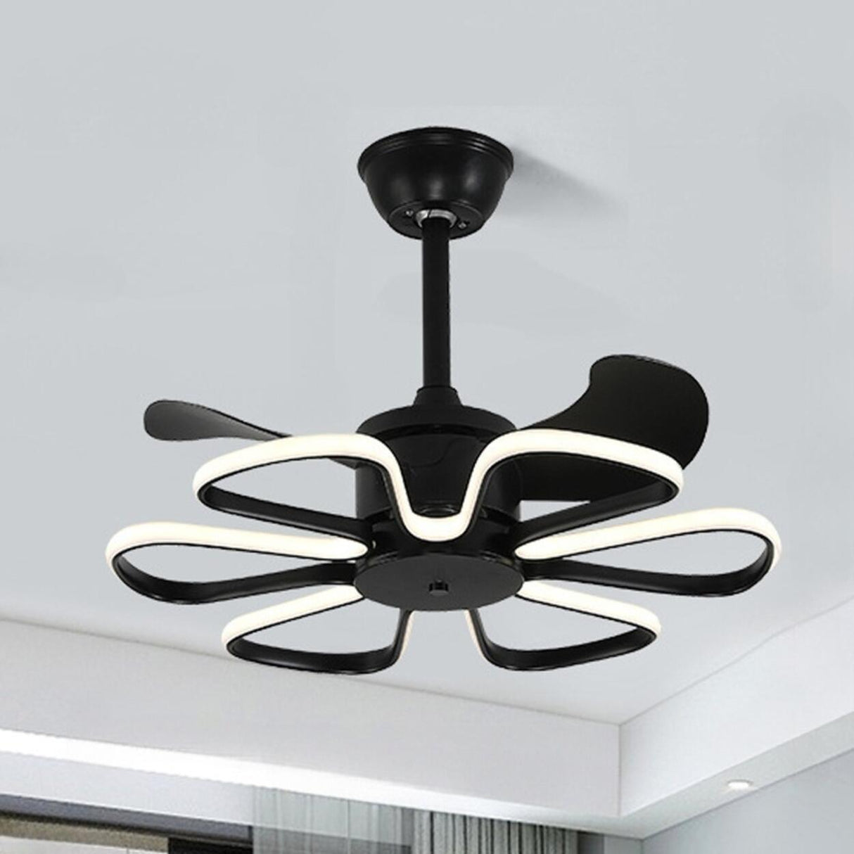 Modern White Flower Remote LED Ceiling Fan with Light Image - 7