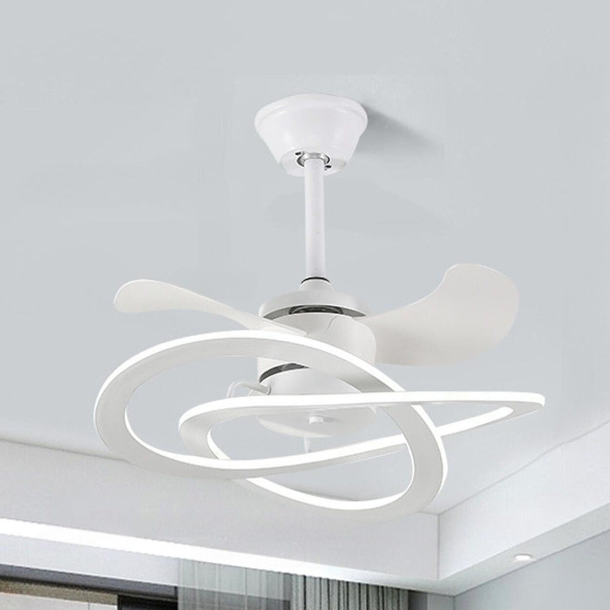 Modern White Flower Remote LED Ceiling Fan with Light Image - 9