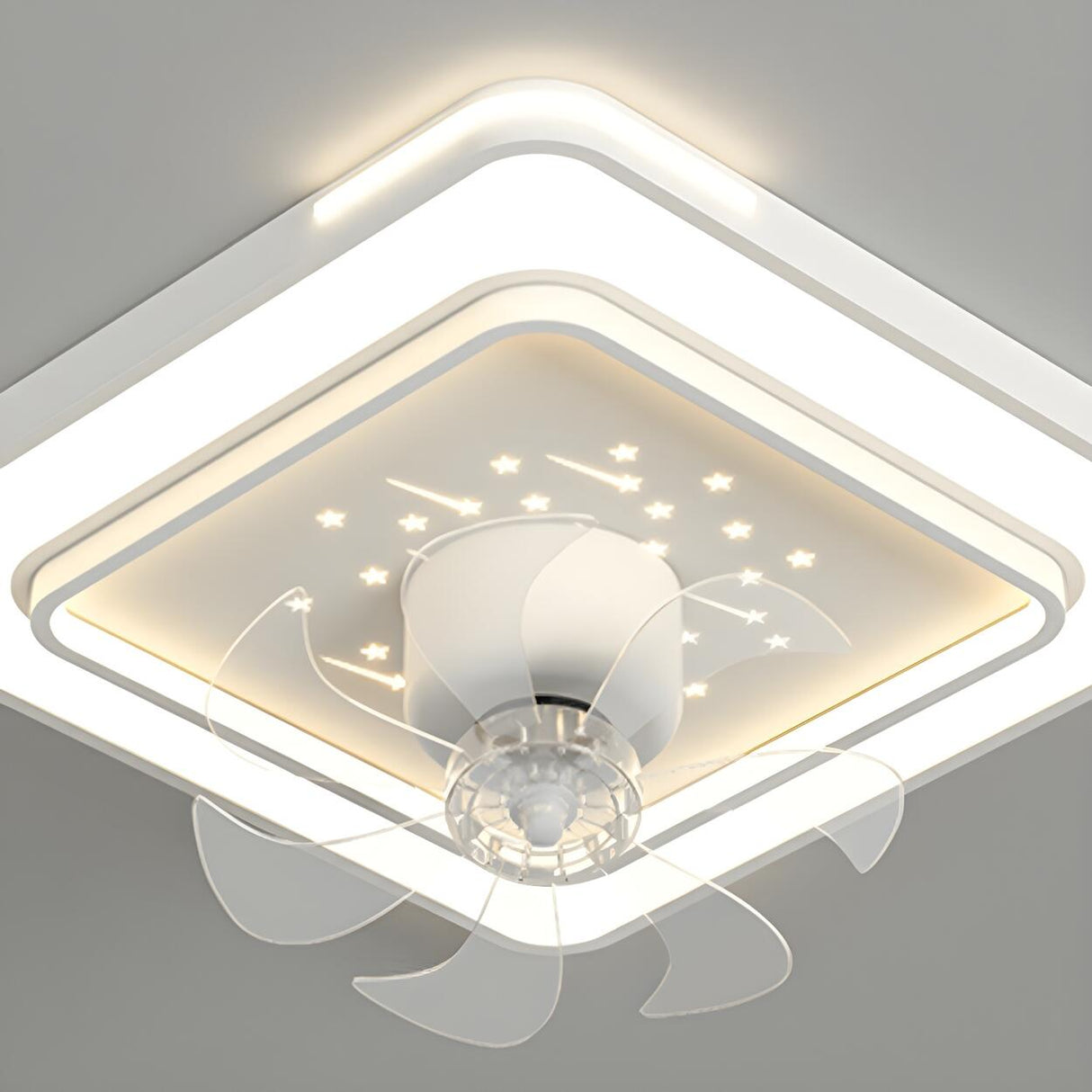 Modern White Geometric Clear Blade Ceiling Fan Light Image - 13