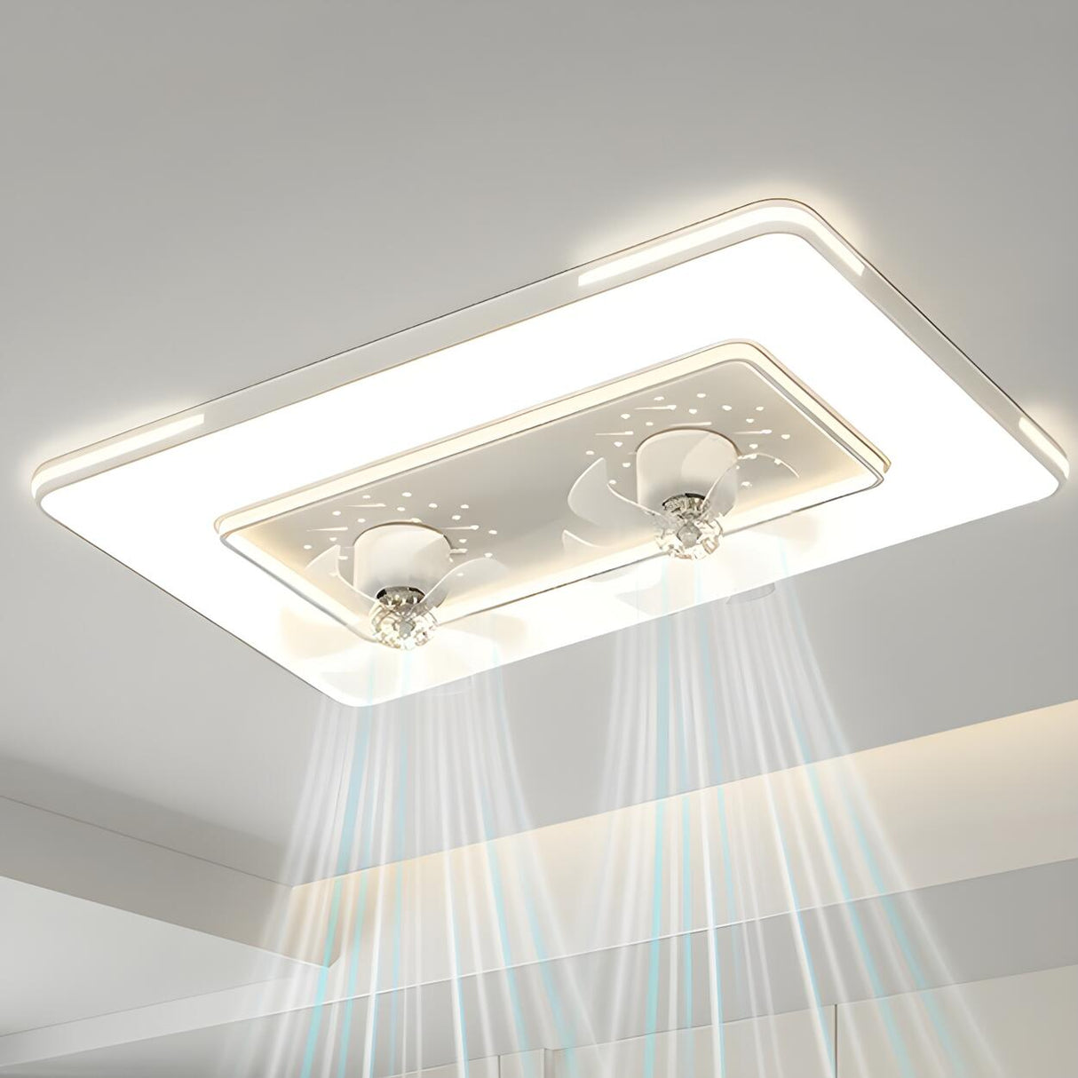 Modern White Geometric Clear Blade Ceiling Fan Light Image - 20