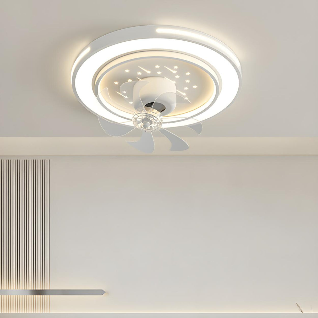 Modern White Geometric Clear Blade Ceiling Fan Light Image - 3