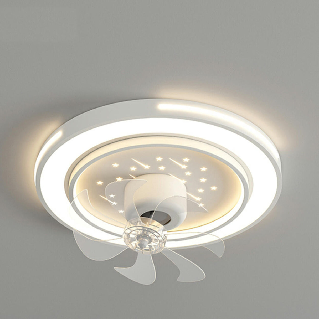 Modern White Geometric Clear Blade Ceiling Fan Light Image - 8