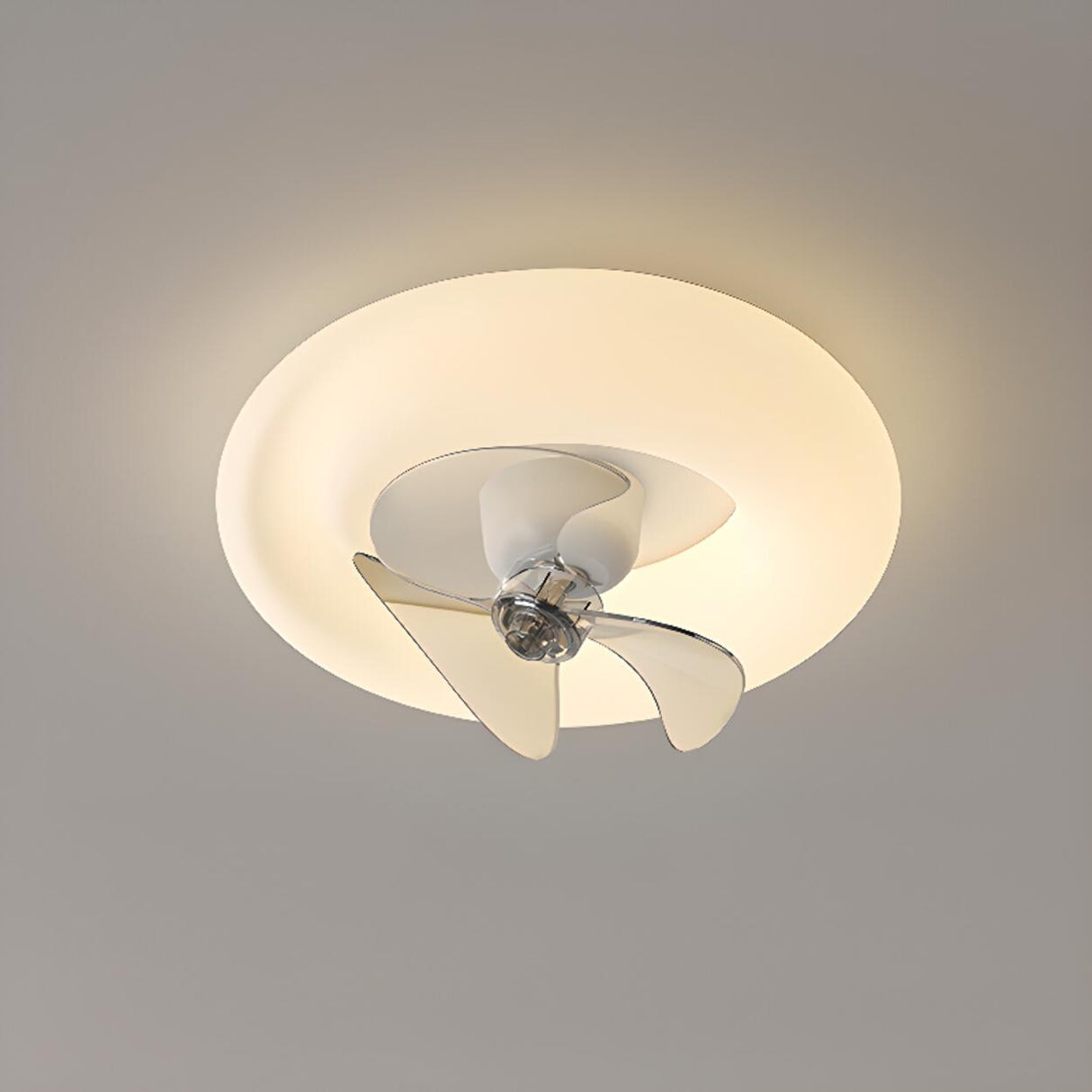 Modern White Geometric Flush Mount Ceiling Fan Light Image - 11