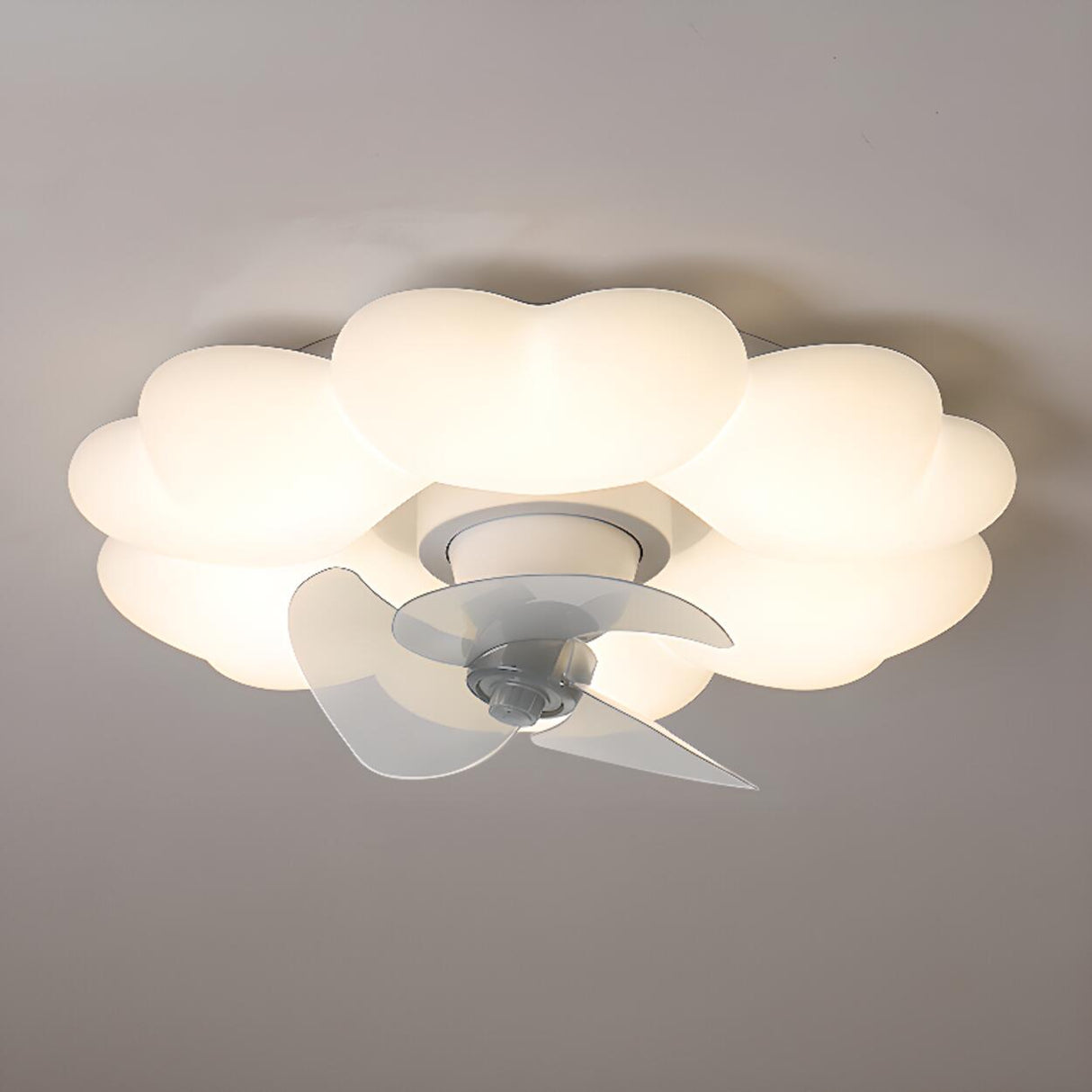 Modern White Geometric Flush Mount Ceiling Fan Light Image - 13