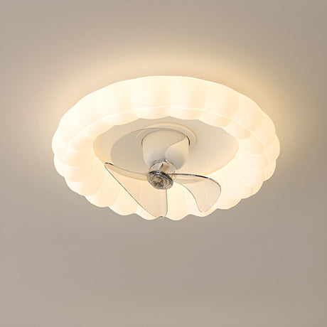 Modern White Geometric Flush Mount Ceiling Fan Light Image - 2